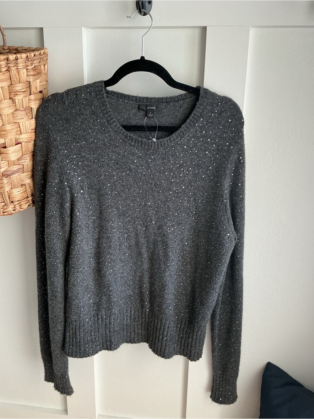 J. Crew Dark Charcoal Sparkle Crewneck Sweater